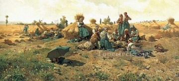  peasants Oil Painting - Peasants Lunching in a Field countrywoman Daniel Ridgway Knight